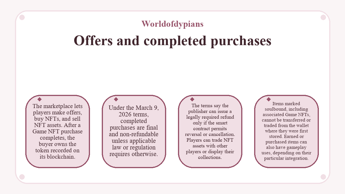 Worldofdypians: Offers and completed purchases - illustration